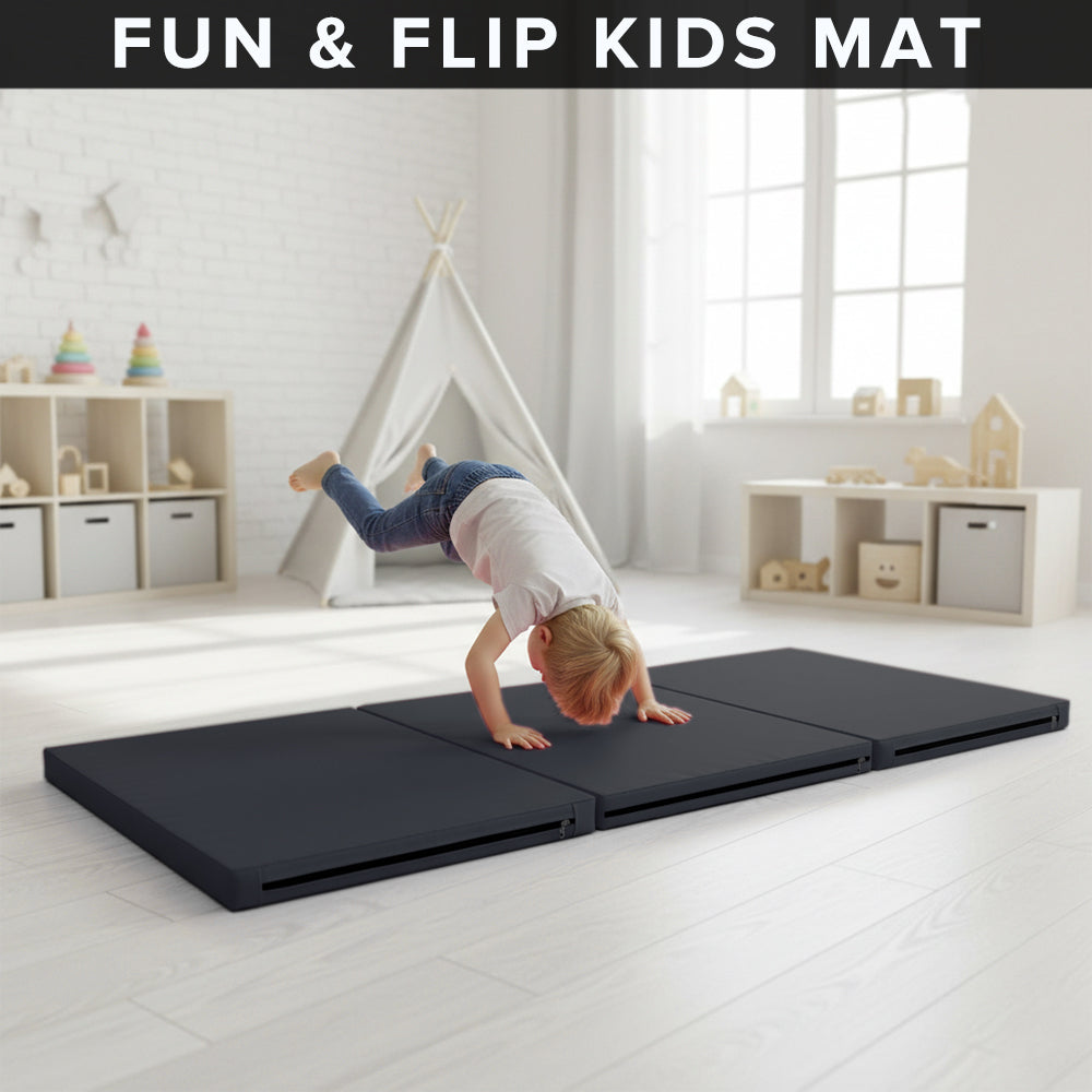 Tri-Fold Gymnastics Exercise Mat – 5cm Thick High-Density Foam, PU Leather Non-Slip Folding Crash Mat with Carry Handles for Yoga, Pilates & Home Gym Training