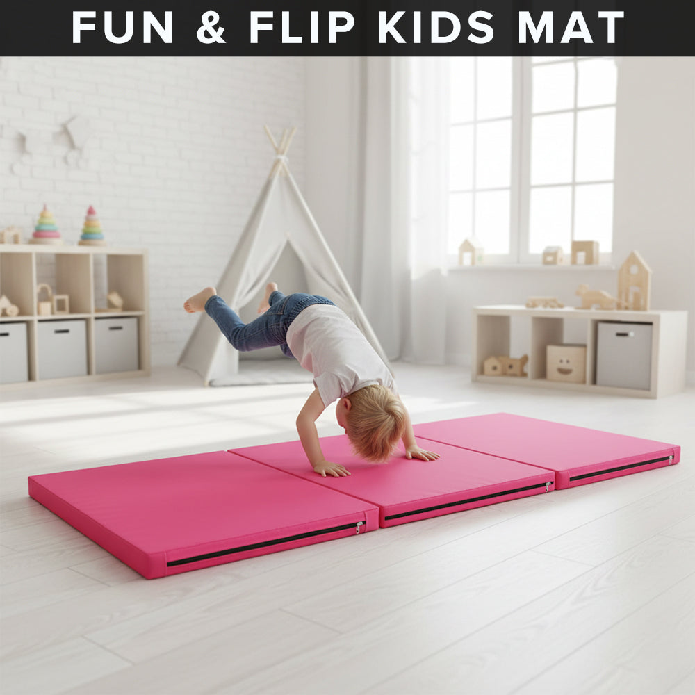 Tri-Fold Gymnastics Exercise Mat – 5cm Thick High-Density Foam, PU Leather Non-Slip Folding Crash Mat with Carry Handles for Yoga, Pilates & Home Gym Training