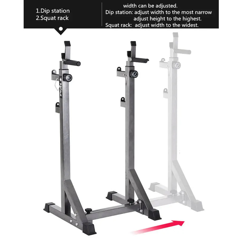 Precision Lift Platform – Heavy‑Duty Barbell Squat Rack with Dip Handles, 200kg Capacity, Adjustable Frame with Safety Spotters for Home Use