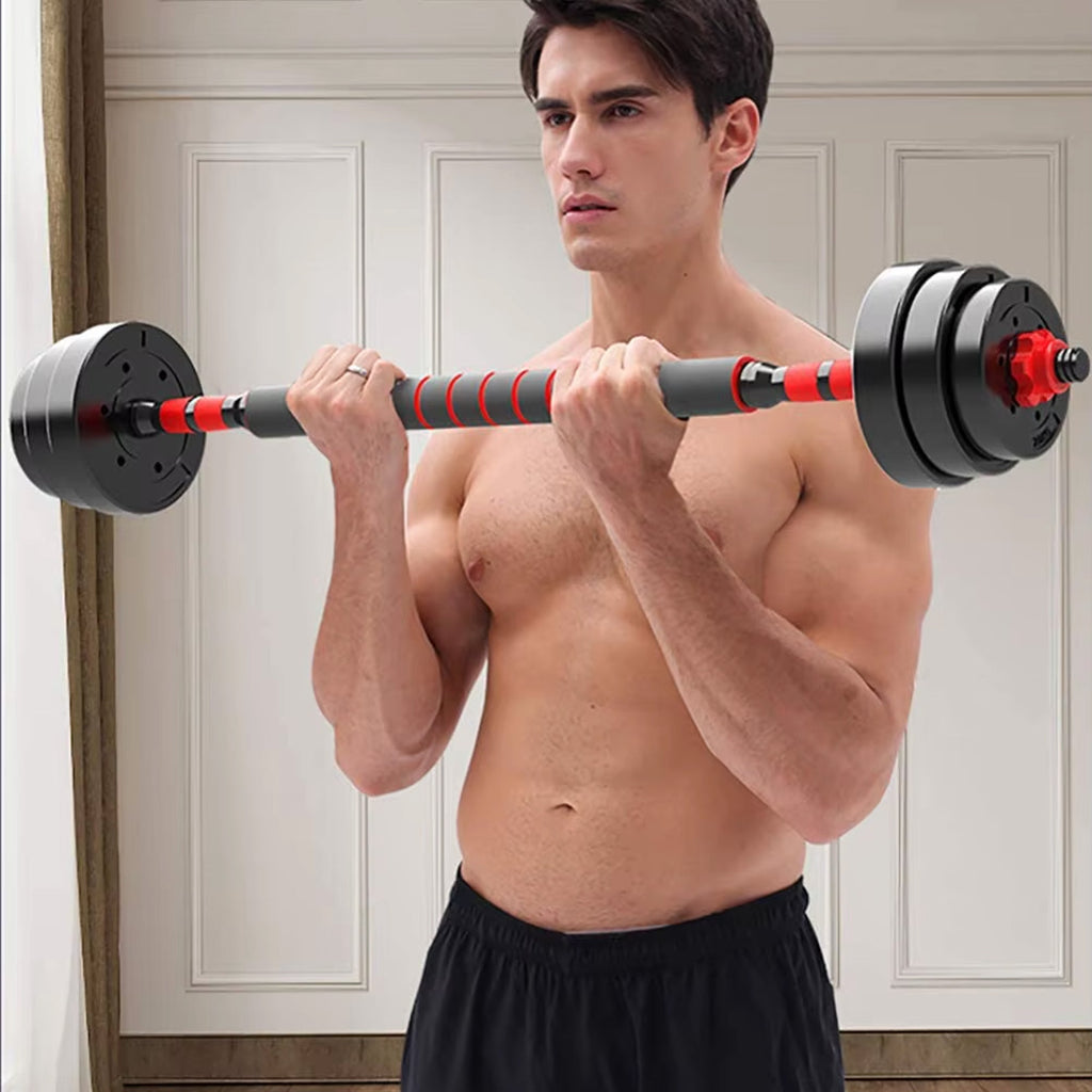 Home Gym Dumbbell & Barbell Set – Vinyl-Coated Cast Iron, 20–30 kg Adjustable | 2‑in‑1 Strength Kit with Connector for Full-Body Training