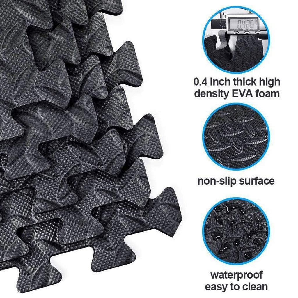 High-Density EVA Foam Gym Floor Tiles – 10mm Interlocking Puzzle Mats | Non-Slip, Shock-Absorbing Exercise Flooring for Home Gym & Garage Setup
