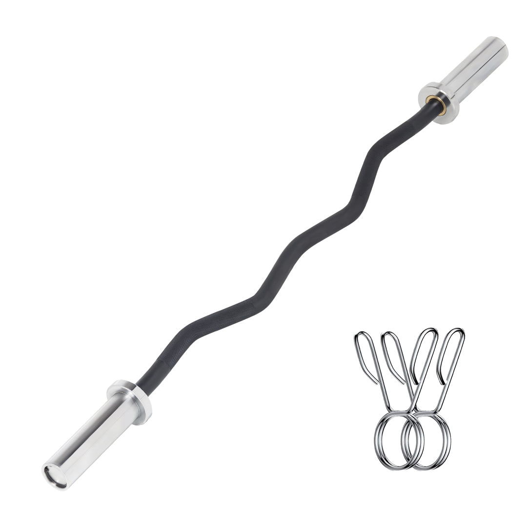 EZ Curl Olympic Bar 47″ – Solid Chrome Steel, Wrist-Safe Angled Grip, 2″ Plate Compatibility – Ultimate Strength Bar for Biceps & Home Gym Training