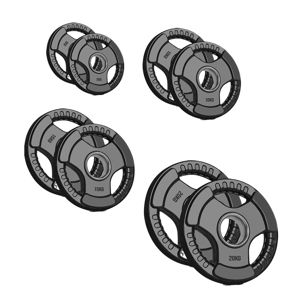 Black Rubber‑Coated Cast‑Iron Tri‑Grip Olympic Plate – Ergonomic Workout Disc for Strength Training, Deadlifts, Barbells & Dumbbells – Home Gym