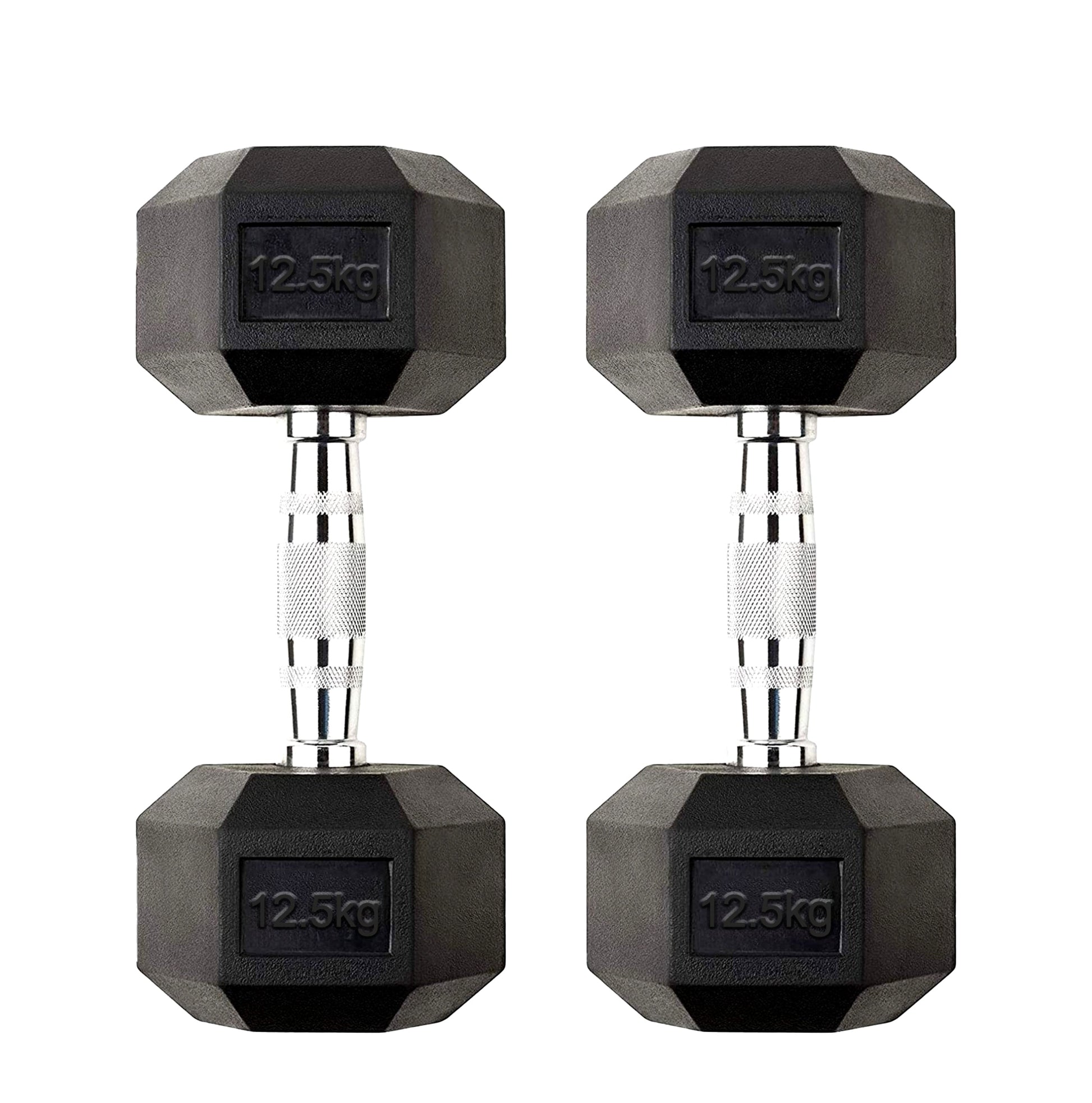 Upgrade Your Home Gym with 12.5kg Hex Dumbbell Pair – Rubber-Coated Anti Roll Free Weights with Chrome Handles for Full Body Strength Training