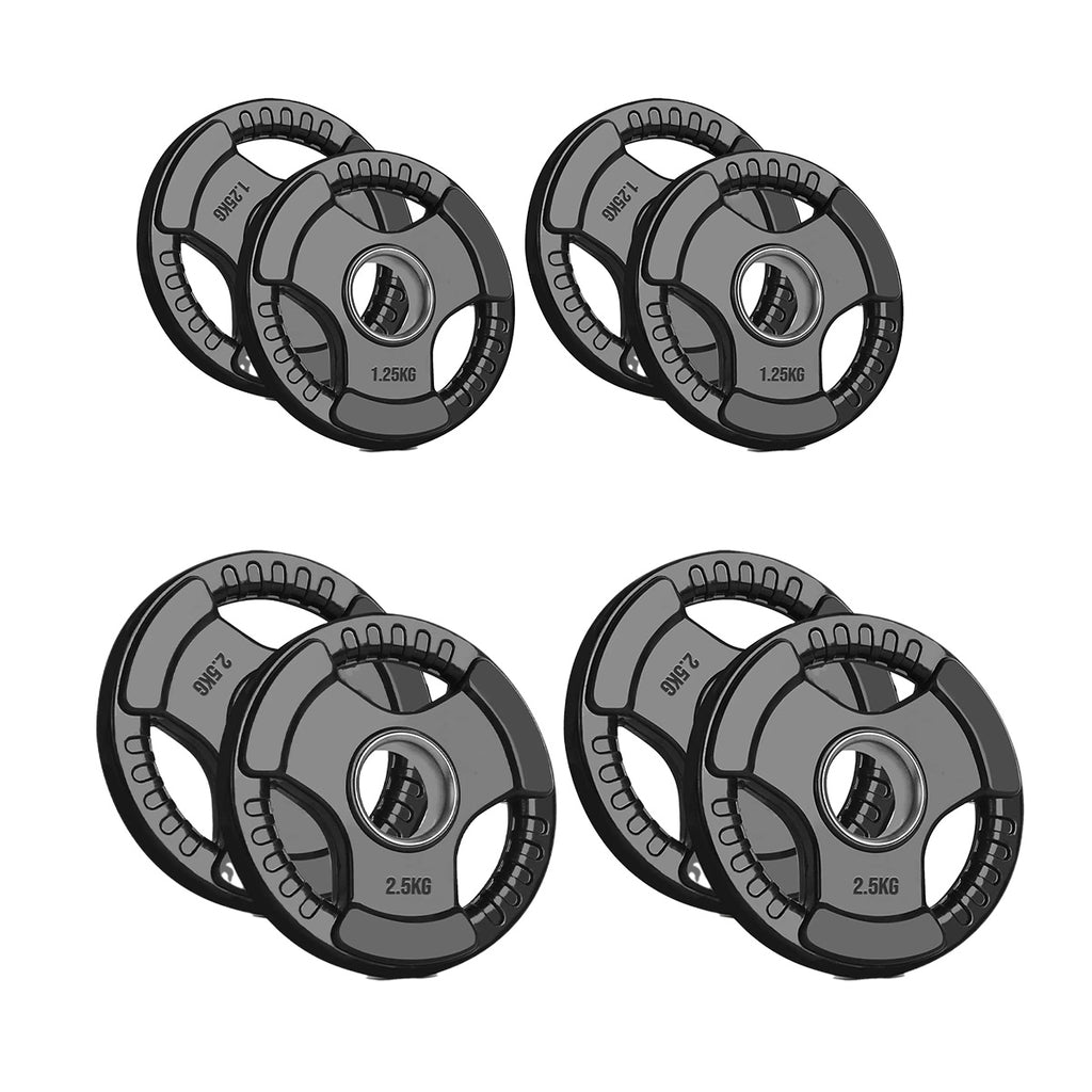 Black Rubber‑Coated Cast‑Iron Tri‑Grip Olympic Plate – Ergonomic Workout Disc for Strength Training, Deadlifts, Barbells & Dumbbells – Home Gym