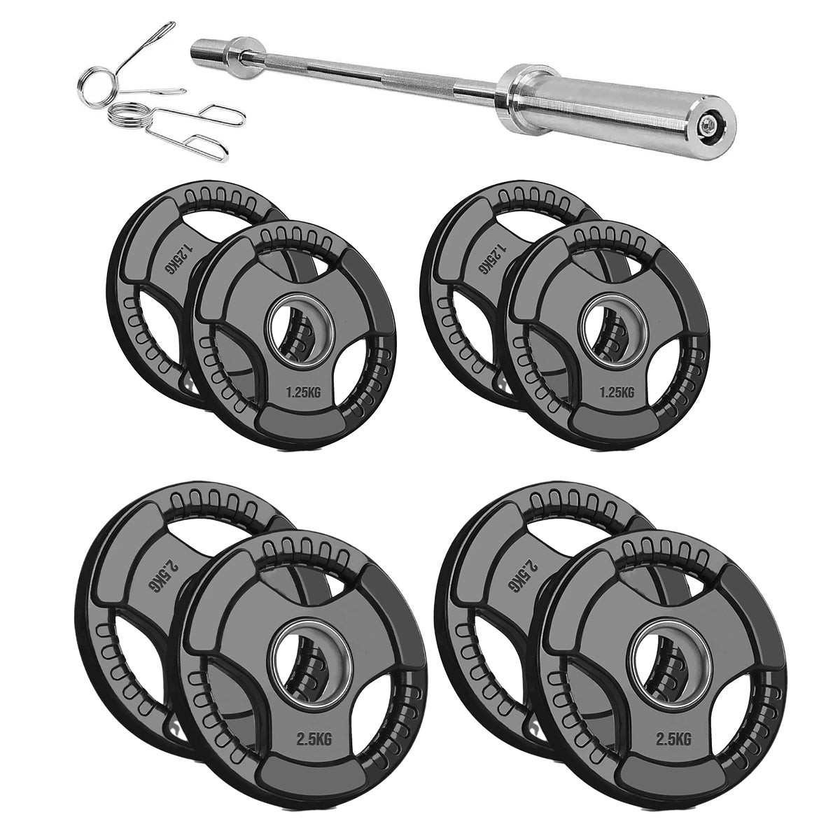 Black Rubber‑Coated Cast‑Iron Tri‑Grip Olympic Plate – Ergonomic Workout Disc for Strength Training, Deadlifts, Barbells & Dumbbells – Home Gym