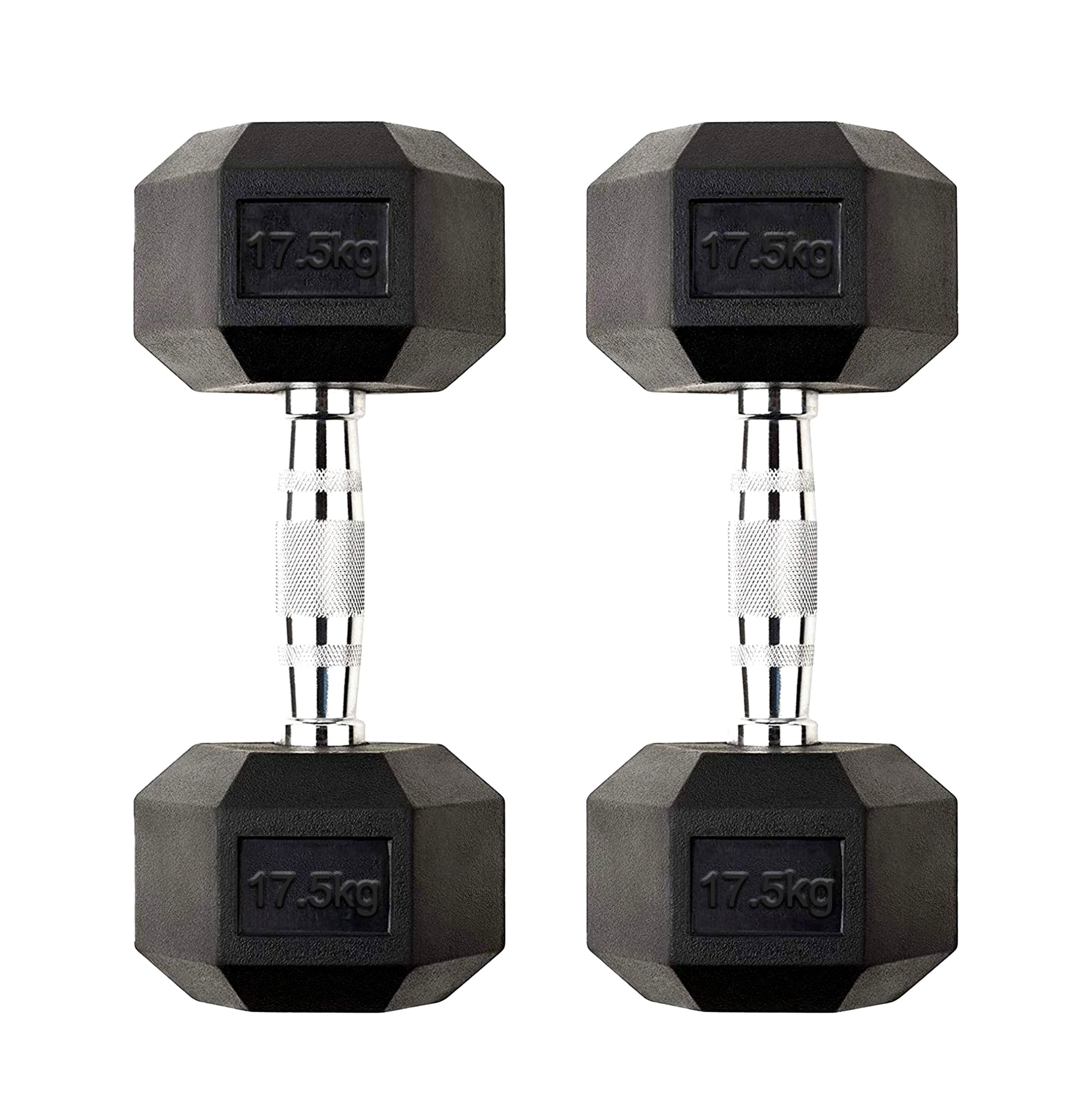 17.5kg Hex Dumbbell Pair – Rubber-Coated Anti Roll Cast Iron Weights with Chrome Handles – 2 x 17.5kg Dumbbells for Strength Training & Home Gym Workouts