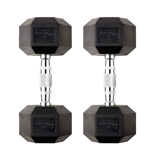 17.5kg Hex Dumbbell Pair – Rubber-Coated Anti Roll Cast Iron Weights with Chrome Handles – 2 x 17.5kg Dumbbells for Strength Training & Home Gym Workouts