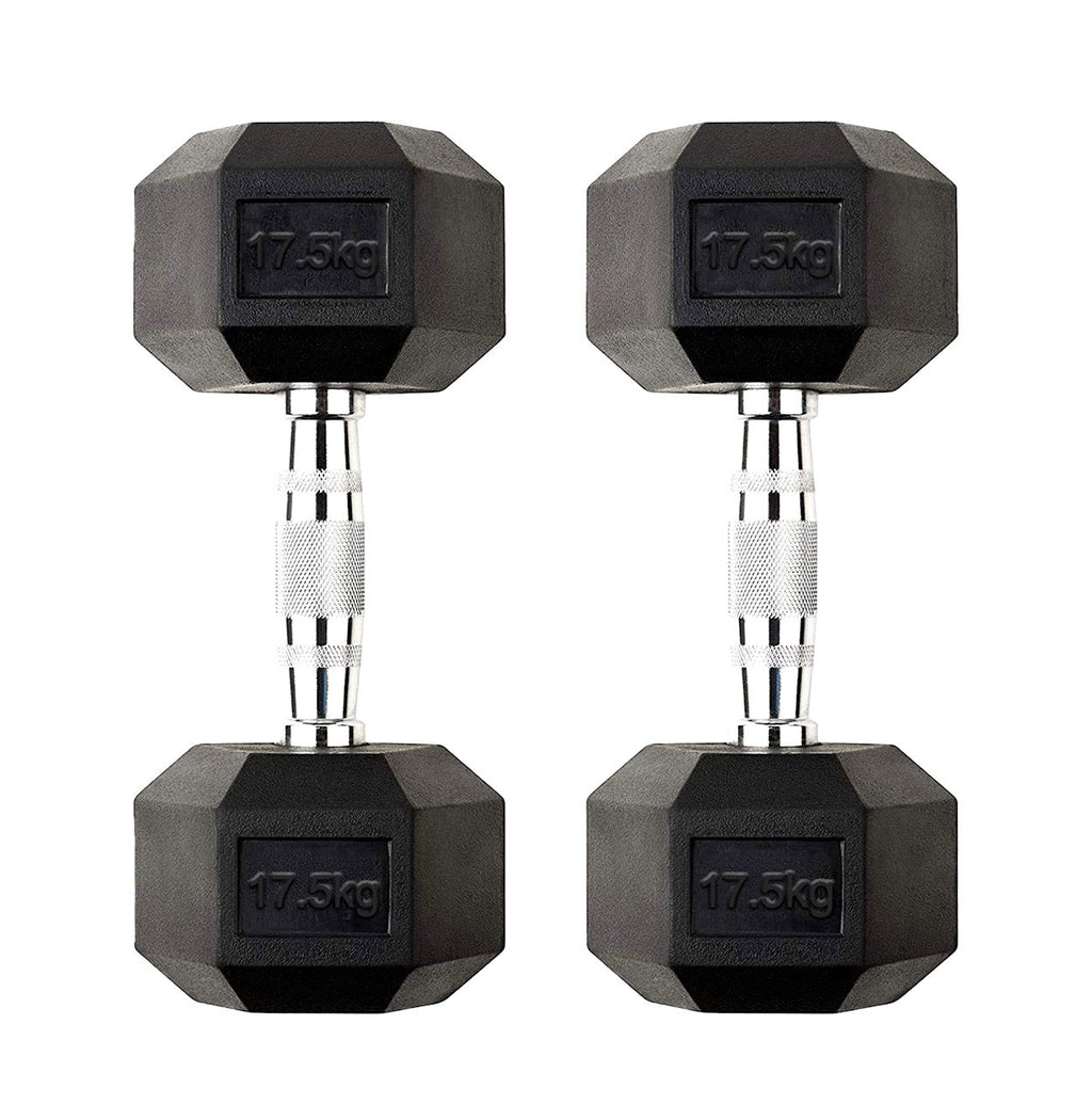 Hex Dumbbells 2.5kg-60kg Pairs & Sets – Rubber-Coated, Anti-Roll Weights with Rack Option – Strength Training for Home Gym or Studio Use