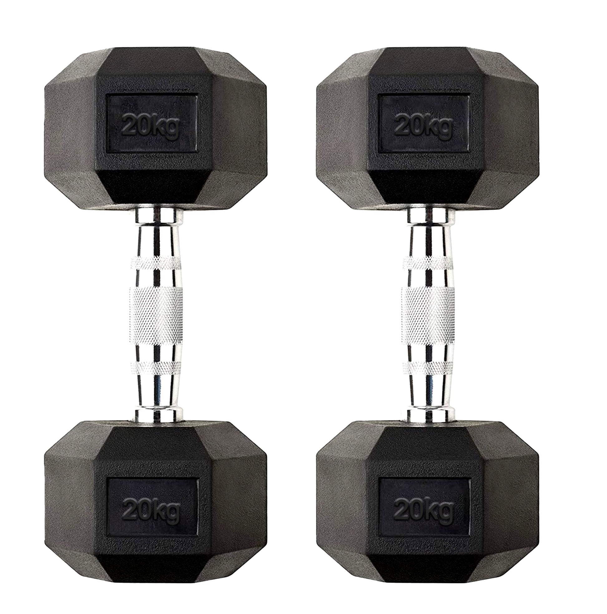 Enhance Your Training with 20kg Hex Dumbbell Pair – Rubber Coated Cast Iron Free Weights, Anti Roll Hex Shape & Chrome Steel Handles – 2 x 20kg for Home Gym