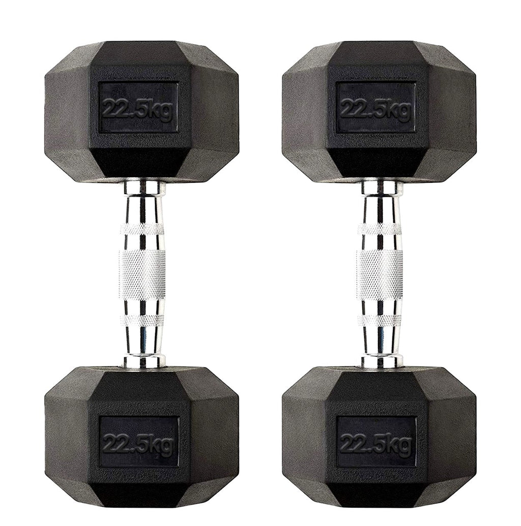 Hex Dumbbells 2.5kg-60kg Pairs & Sets – Rubber-Coated, Anti-Roll Weights with Rack Option – Strength Training for Home Gym or Studio Use