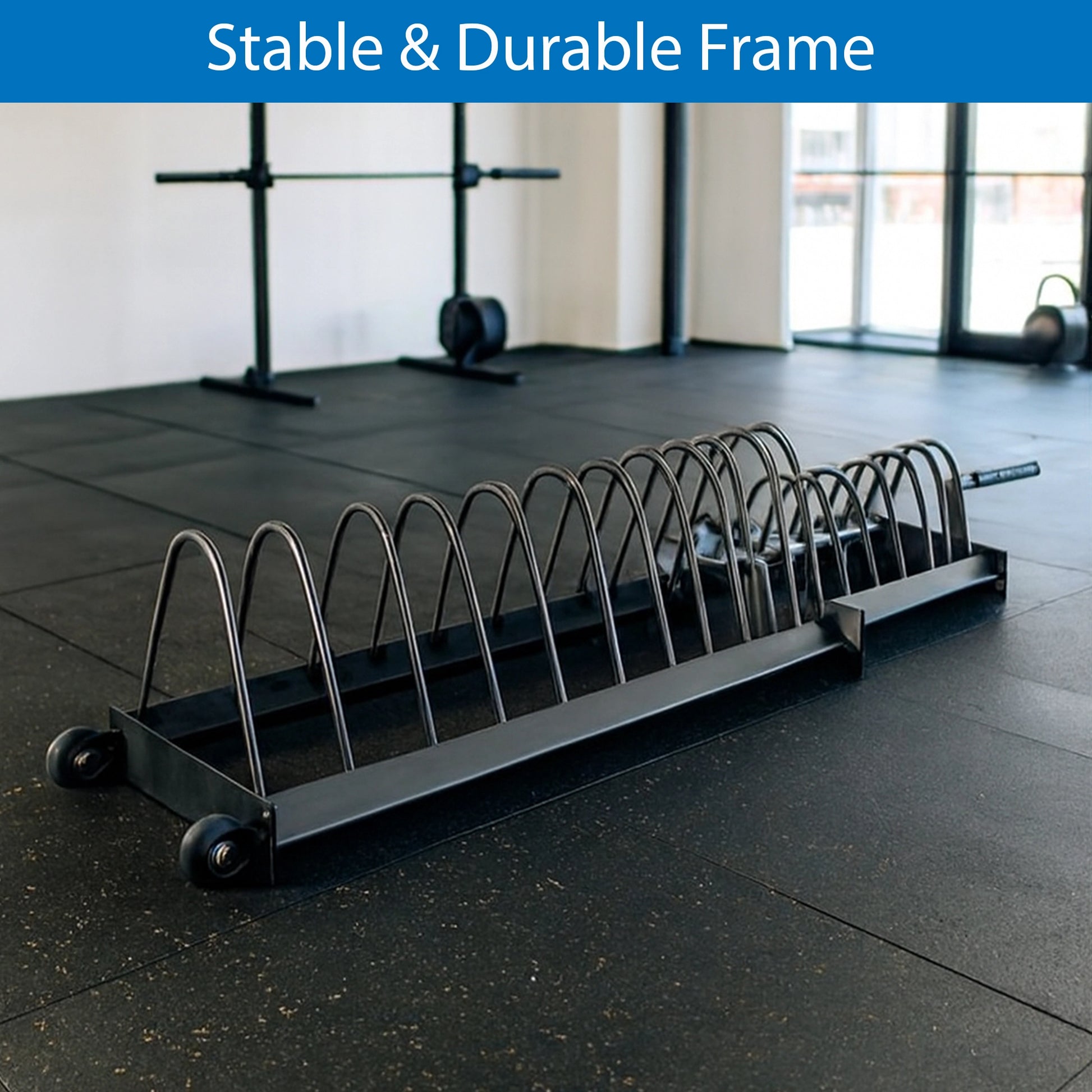 Portable Horizontal Weight Plate Rack with Wheels, Heavy-Duty Steel Barbell & Bumper Plate Storage Cart