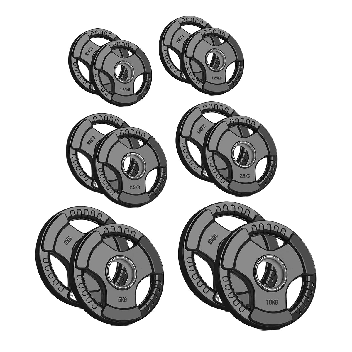 Black Rubber‑Coated Cast‑Iron Tri‑Grip Olympic Plate – Ergonomic Workout Disc for Strength Training, Deadlifts, Barbells & Dumbbells – Home Gym