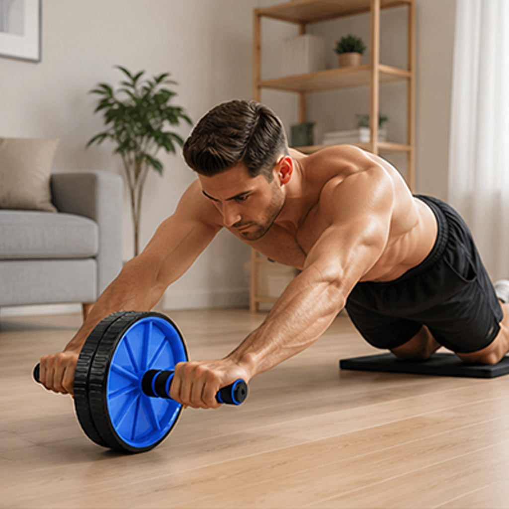 Dual-Wheel Ab Roller with Comfort Foam Grips & Cushioned Knee Pad – Home Gym Core Trainer for Abs, Obliques, and Back – Compact Fitness Gear