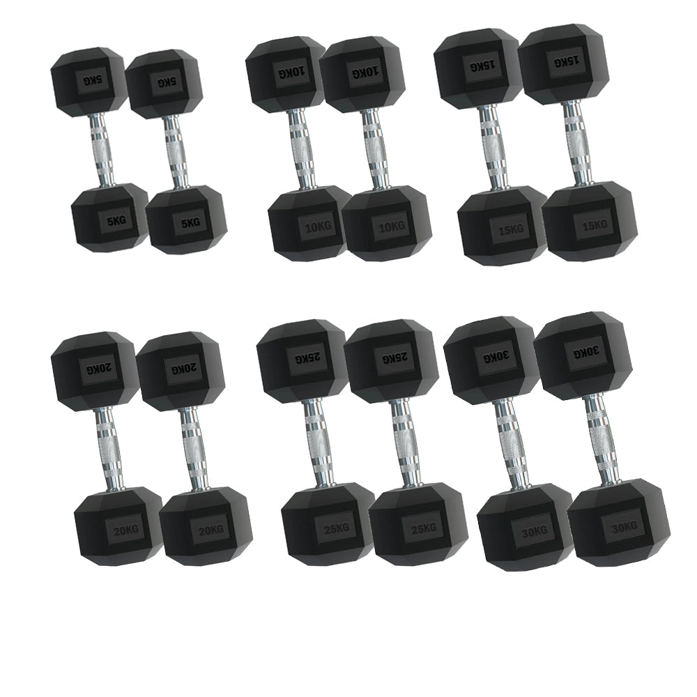 Complete Hex Dumbbell Set 2.5kg–30kg (6 Pairs) with Rubber Coating & Optional Space-Saving Tier 6 Rack for Compact Home & Garage Gym Strength Training