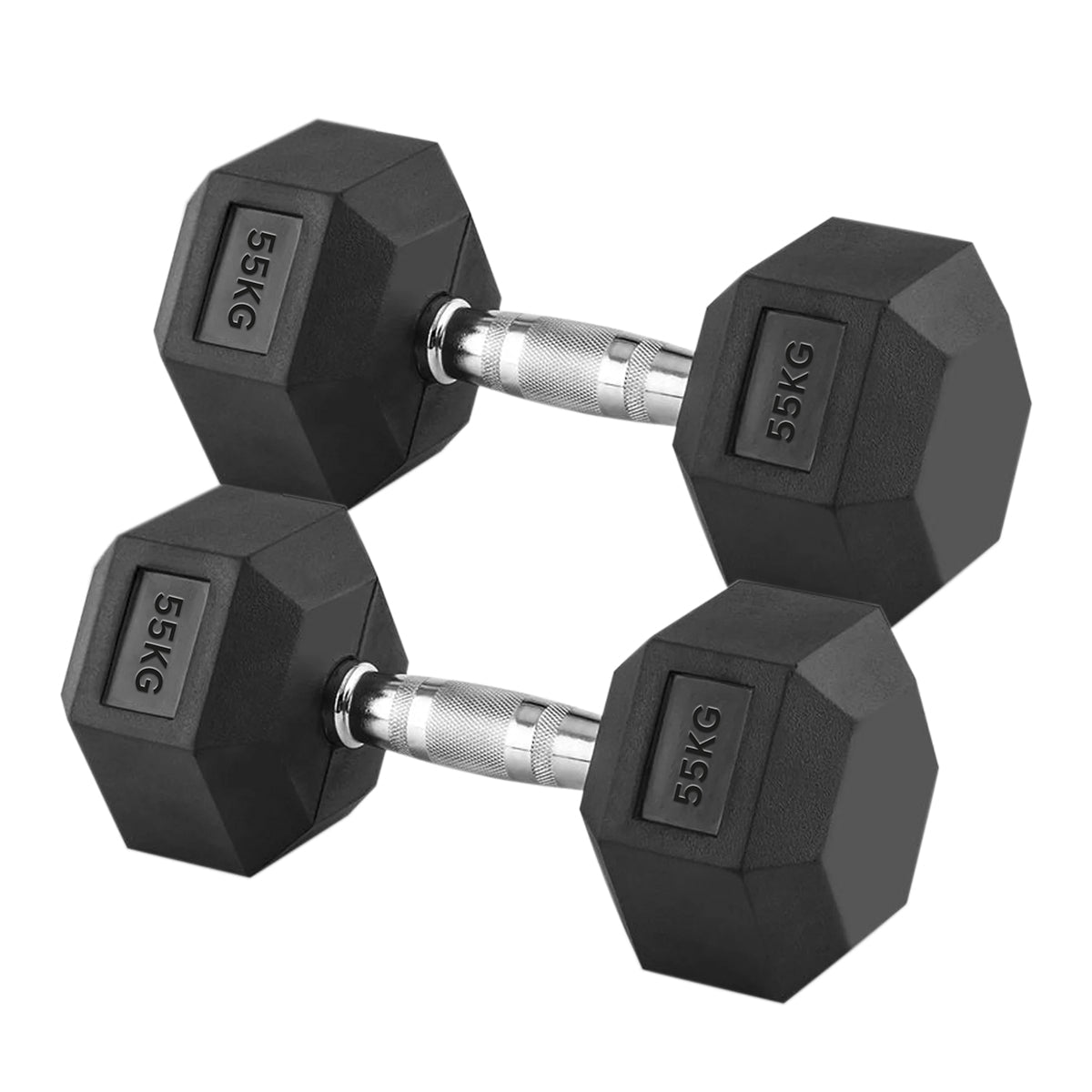High Performance 55kg Hex Dumbbells with Rubber Coated Heads & Chrome Grip Handles – Robust Fixed Weights for Intense Strength Training & Home Gym Use