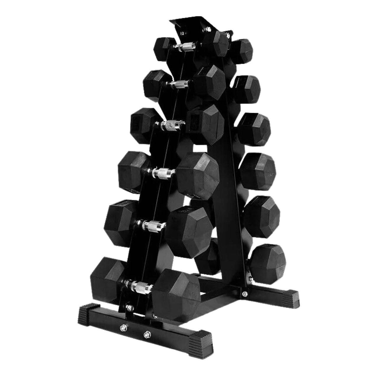 Complete Hex Dumbbell Set 2.5kg–15kg (6 Pairs) with Rubber Coating & Optional Space-Saving Tier 6 Rack for Compact Home & Garage Gym Strength Training