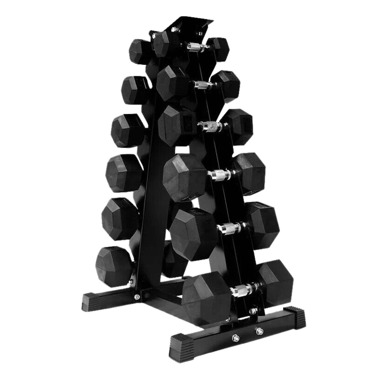 Complete Hex Dumbbell Set 2.5kg–15kg (6 Pairs) with Rubber Coating & Optional Space-Saving Tier 6 Rack for Compact Home & Garage Gym Strength Training