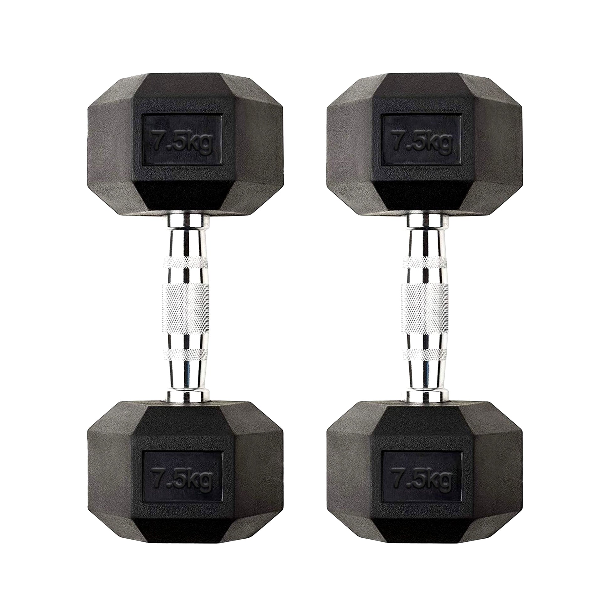 Upgrade Your Home Workouts with 7.5kg Hex Dumbbell Pair – Rubber Coated Cast Iron Free Weights for Safe Anti-Roll Full-Body Training