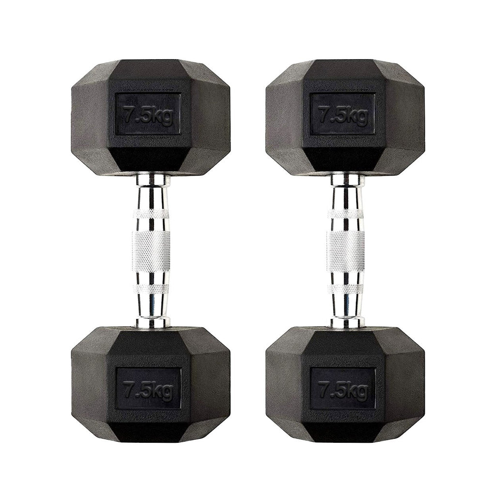Hex Dumbbells 2.5kg-60kg Pairs & Sets – Rubber-Coated, Anti-Roll Weights with Rack Option – Strength Training for Home Gym or Studio Use