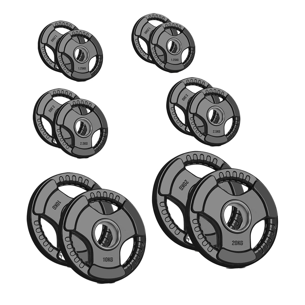 Black Rubber‑Coated Cast‑Iron Tri‑Grip Olympic Plate – Ergonomic Workout Disc for Strength Training, Deadlifts, Barbells & Dumbbells – Home Gym