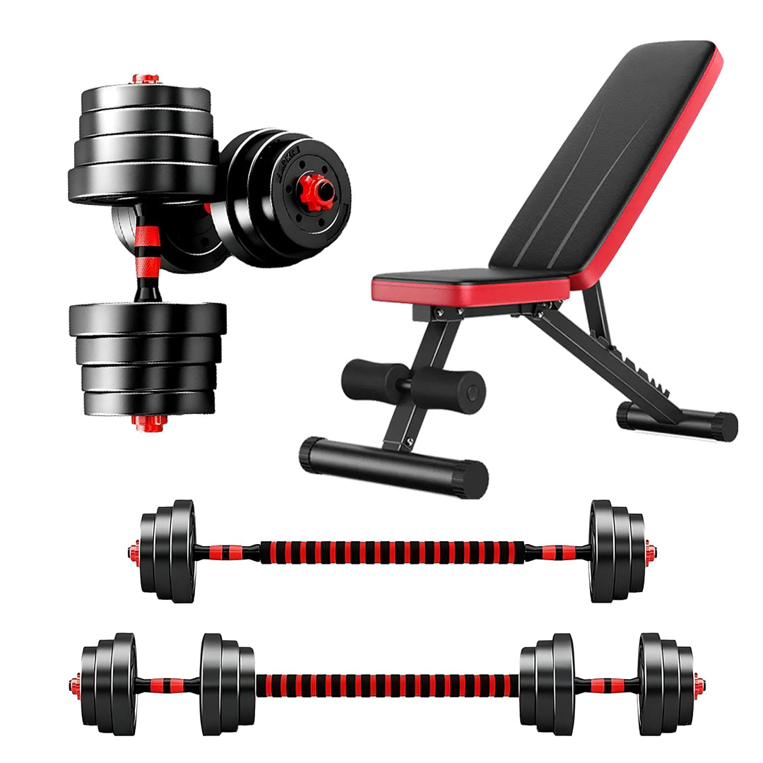 Home Gym Dumbbell & Barbell Set – Vinyl-Coated Cast Iron, 20–30 kg Adjustable | 2‑in‑1 Strength Kit with Connector for Full-Body Training