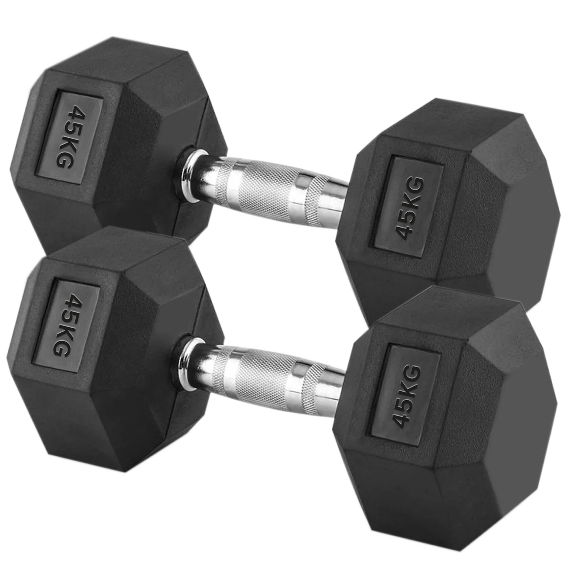 Elite 45kg Hex Dumbbells Pair – Heavy-Duty Rubber-Coated Anti-Roll Free Weights with Textured Steel Handles – 2×45kg Dumbbells for Advanced Home Strength Training