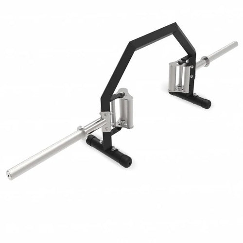 Black and silver cable machine gym equipment on a white background