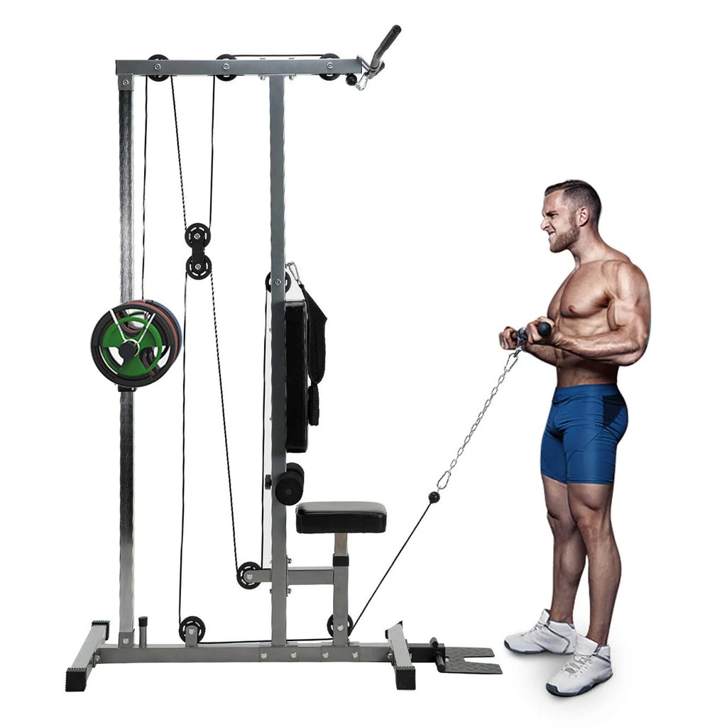 Man using a cable machine in a gym setting