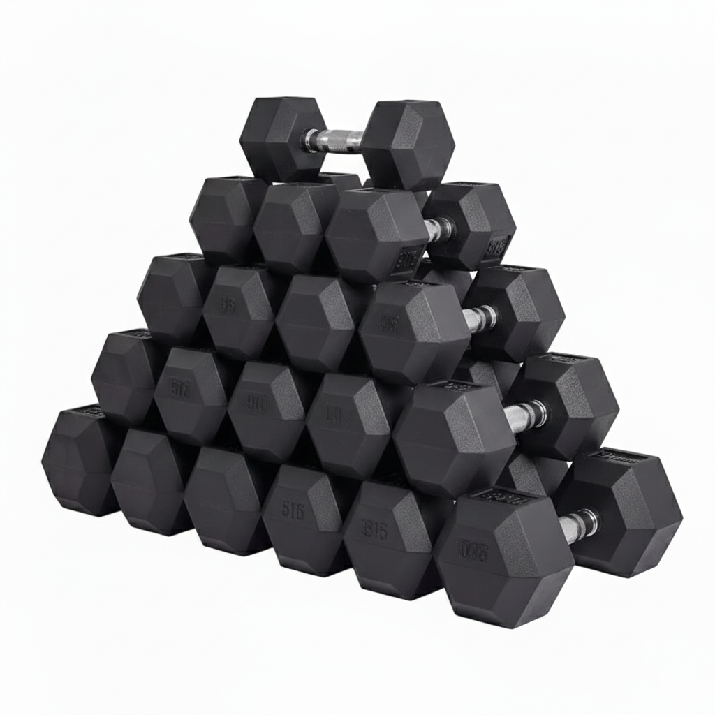 Hex Dumbbells 2.5–60kg Pair – Rubber-Coated Cast Iron Weights for Home Gym & Strength Training