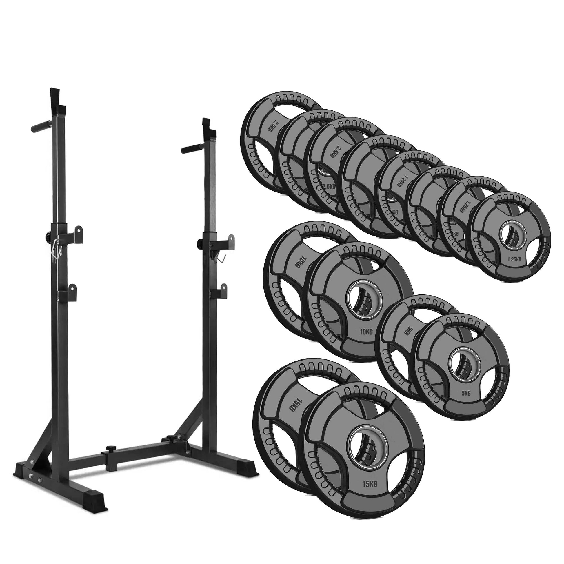 Precision Lift Platform – Heavy‑Duty Barbell Squat Rack with Dip Handles, 200kg Capacity, Adjustable Frame with Safety Spotters for Home Use