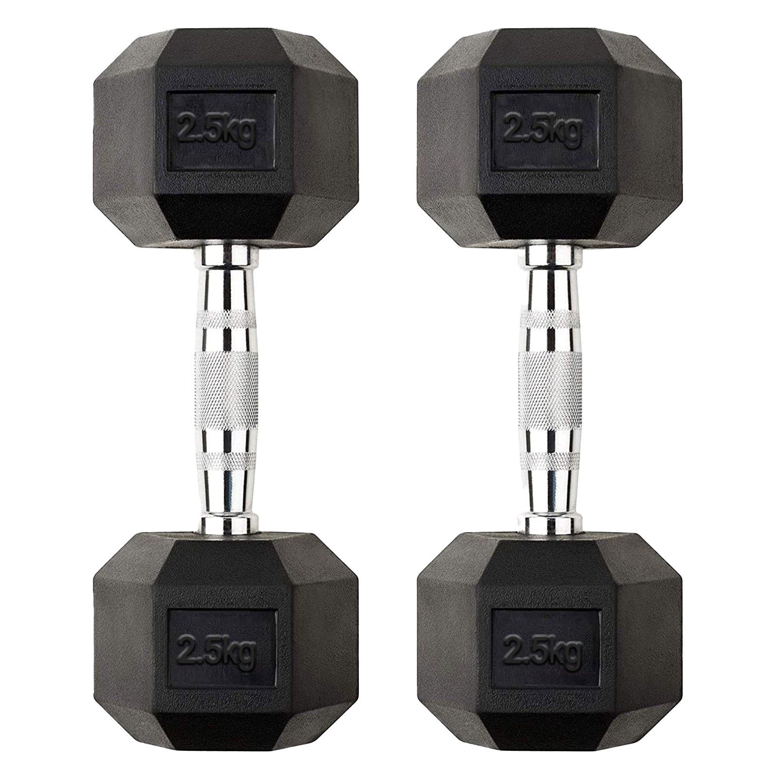 2.5kg Hex Dumbbell Set – Anti Roll Rubber Coated Free Weights with Chrome Handles for Home Gym, Rehab, Toning & Beginner Strength Training