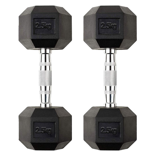 2.5kg Hex Dumbbell Set – Anti Roll Rubber Coated Free Weights with Chrome Handles for Home Gym, Rehab, Toning & Beginner Strength Training