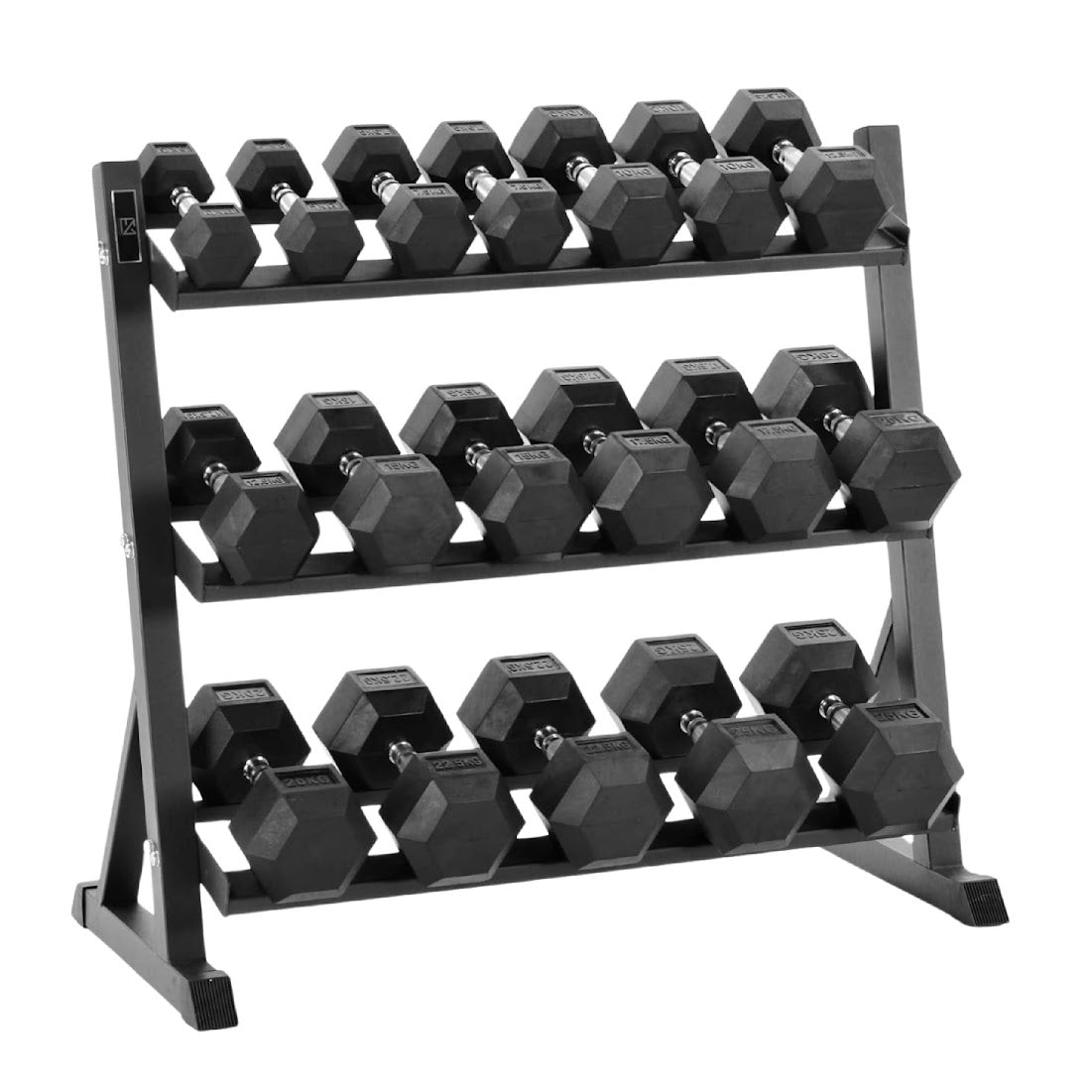 Complete Hex Dumbbell Set with Optional 3-Tier Rack – 11 Pairs from 2.5kg to 30kg, Rubber-Coated, Anti-Roll Design for Home Gyms, Studios & Strength Training