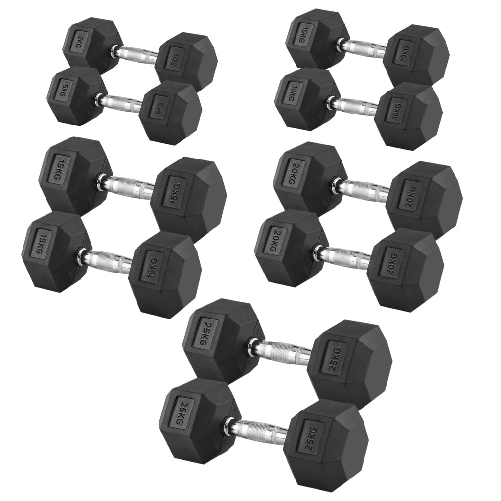 Premium Rubber-Coated Hex Dumbbell Set with 5 Pairs (2.5kg–25kg) Plus Optional Space-Saving 5-Tier Rack – Durable Cast Iron Weights for UK Home Gyms