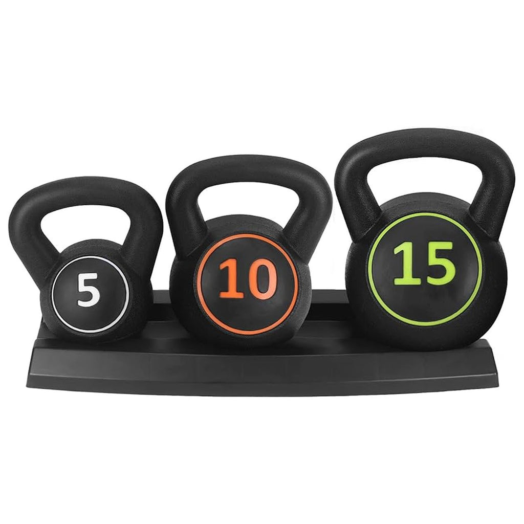 Complete Kettlebell Training Set – Cement-Filled HDPE Shell, Ergonomic Textured Handle – 5/10/15 lb for Full-Body Strength & Core – Ideal for Home Gyms