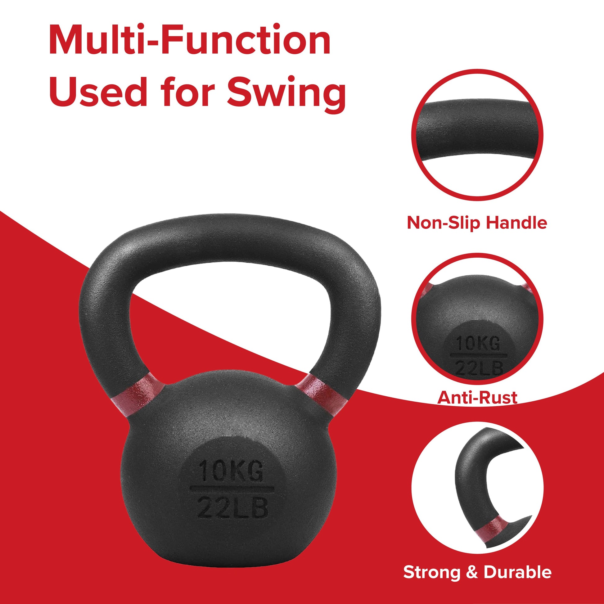 Premium Cast Iron Kettlebells – Powder‑Coated Finish with Ergonomic Grip – Strength Training Weights for Home Gym Workouts