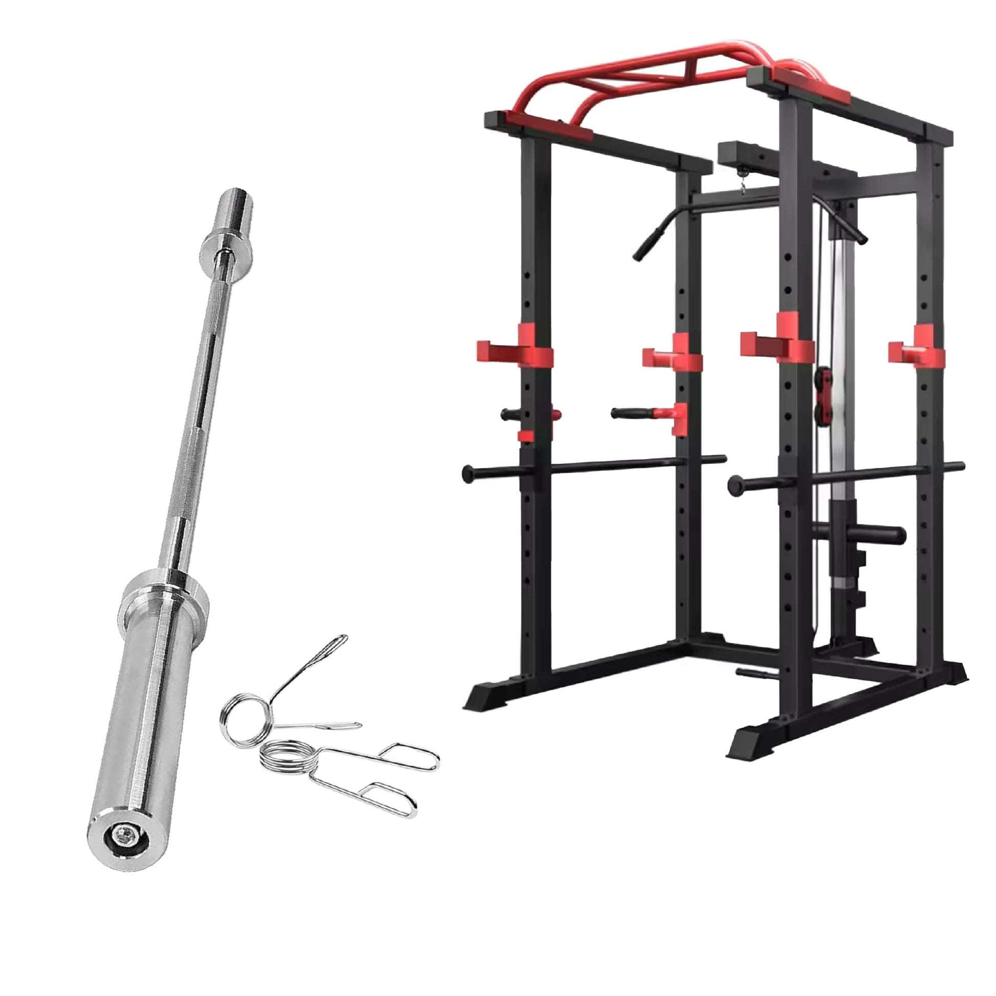 Multi-Function Power Cage – Adjustable Steel Rack with Cable Pulley, Pull-Up Bar & Dip Handles for Compact Home Gym Workouts