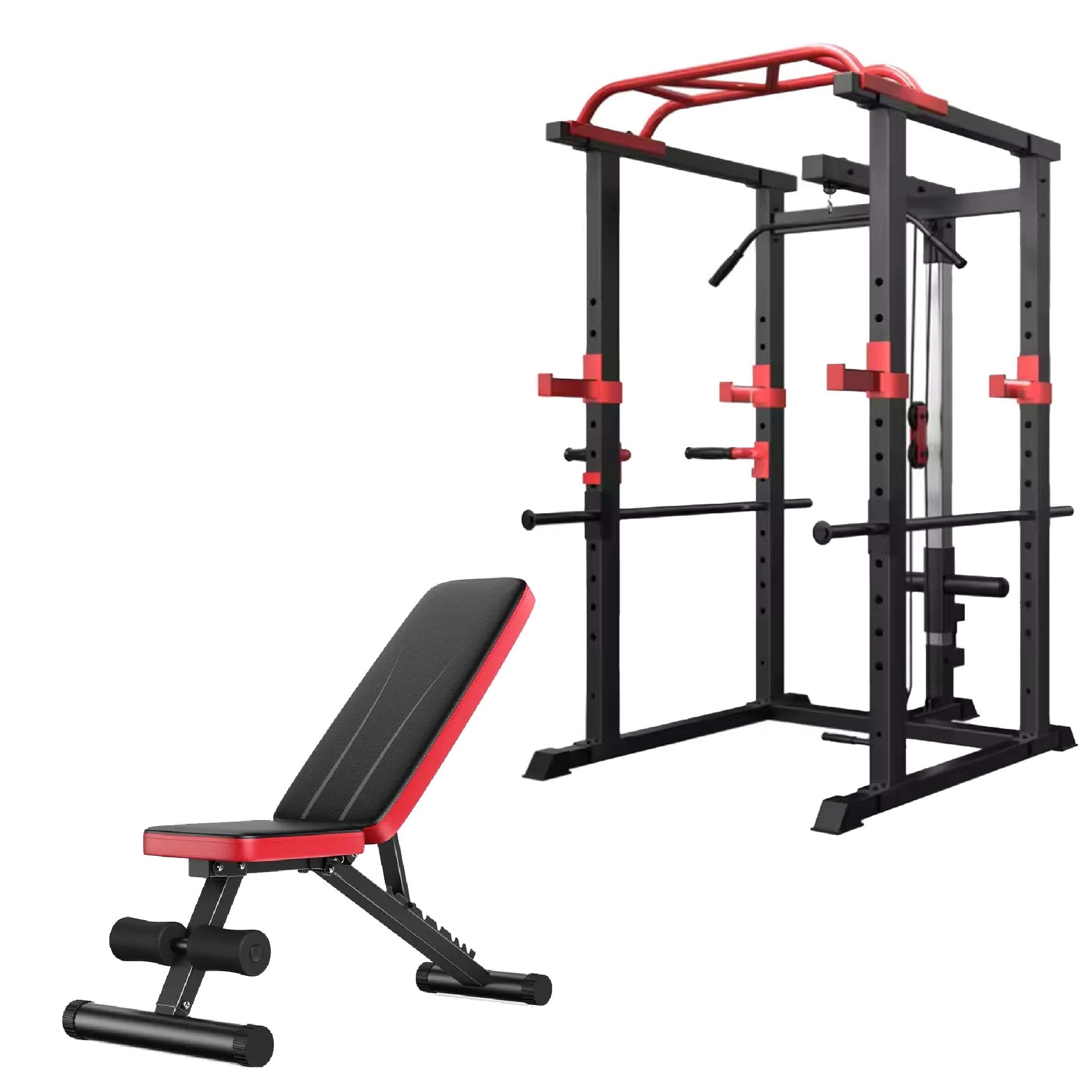 Multi-Function Power Cage – Adjustable Steel Rack with Cable Pulley, Pull-Up Bar & Dip Handles for Compact Home Gym Workouts