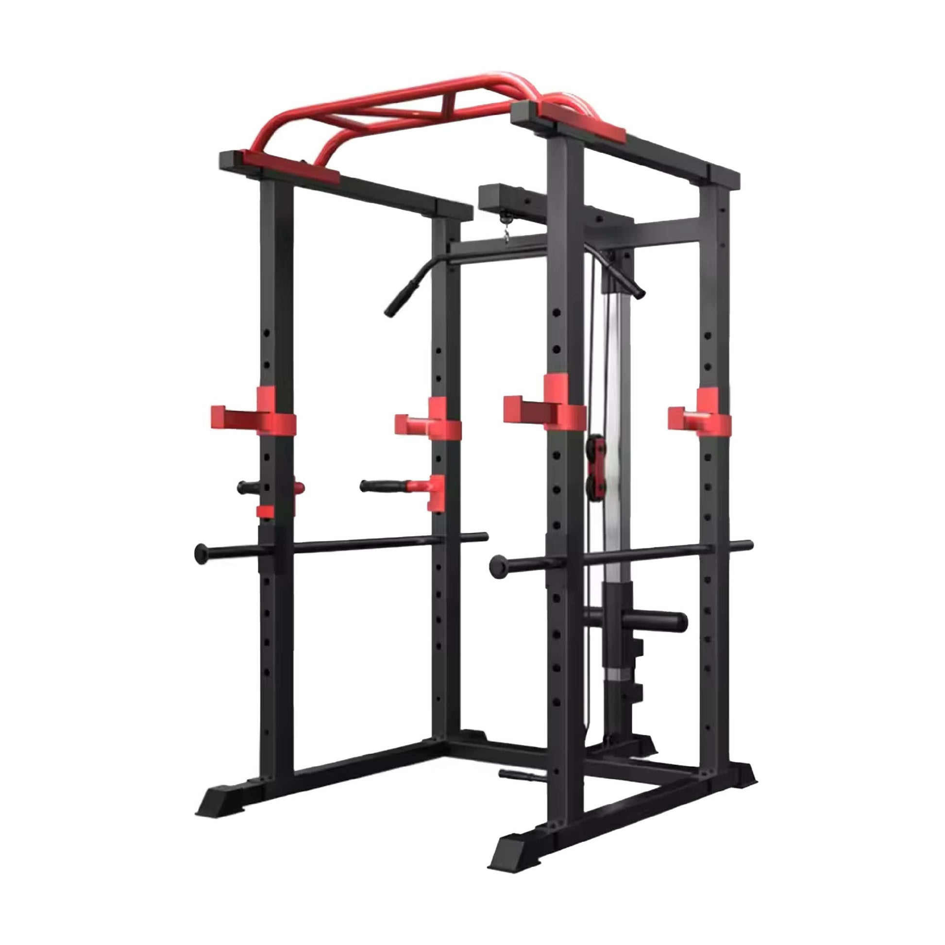 Multi-Function Power Cage – Adjustable Steel Rack with Cable Pulley, Pull-Up Bar & Dip Handles for Compact Home Gym Workouts