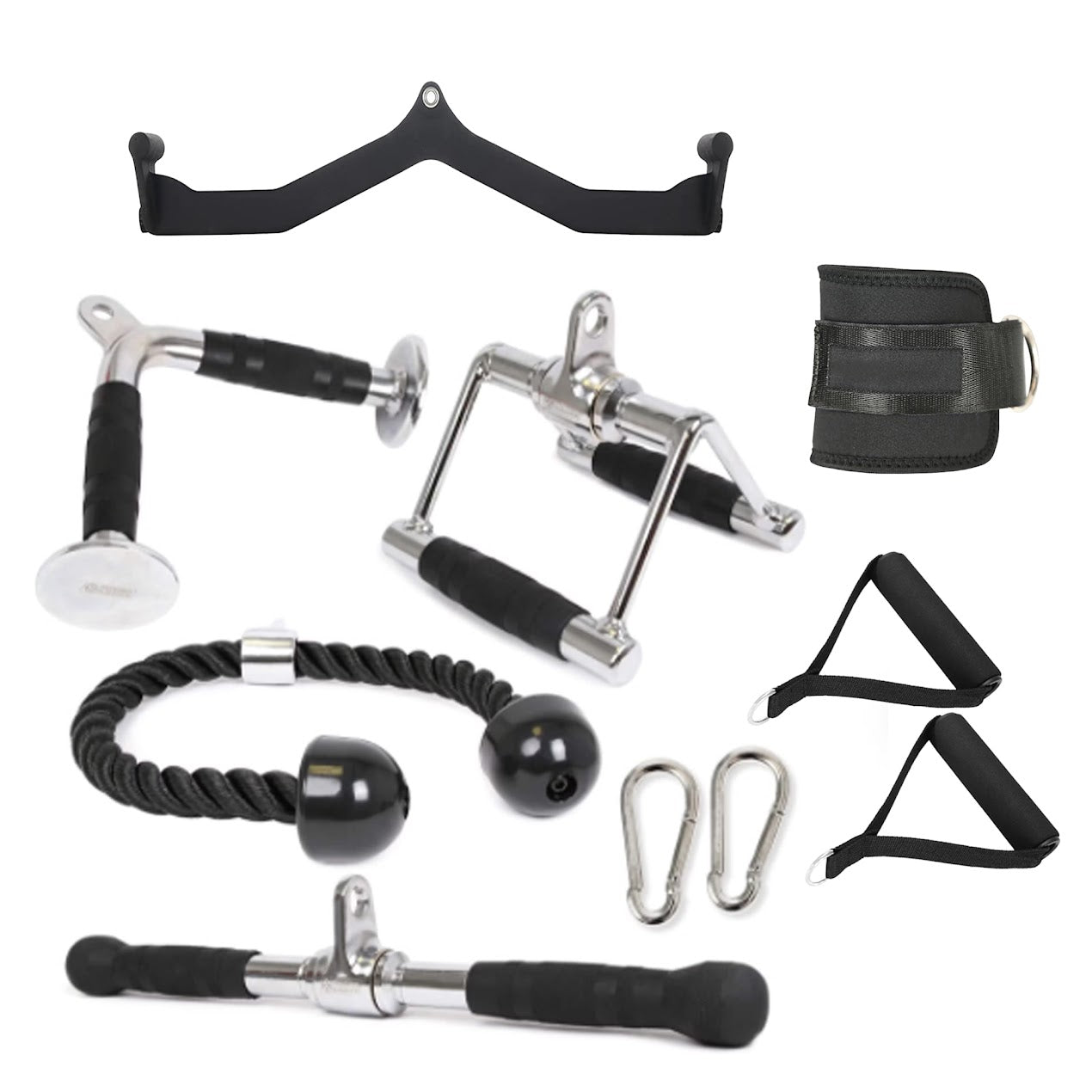 Elite Cable Attachment Kit – Precision‑Welded Steel Bars, Textured Rope & Padded Strap for Targeted Strength in Home Gym Settings