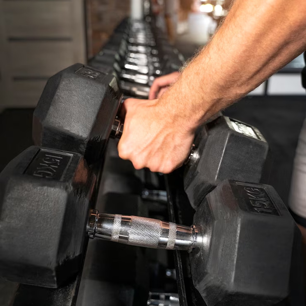 Hex Dumbbells 2.5kg-60kg Pairs & Sets – Rubber-Coated, Anti-Roll Weights with Rack Option – Strength Training for Home Gym or Studio Use