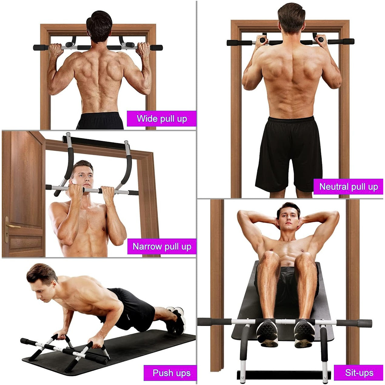 Heavy Duty Door Pull Up Bar | No Screws Required | Ergonomic Non Slip Grip | Home Gym Equipment for Strength & Fitness Training