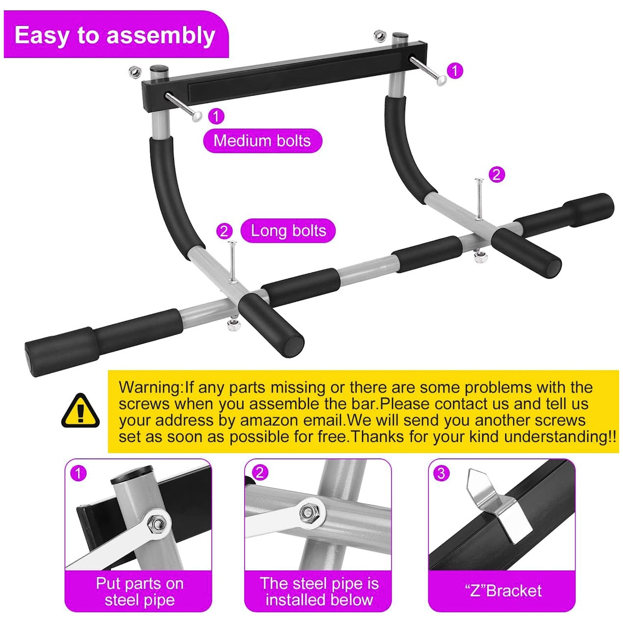 Heavy Duty Door Pull Up Bar | No Screws Required | Ergonomic Non Slip Grip | Home Gym Equipment for Strength & Fitness Training