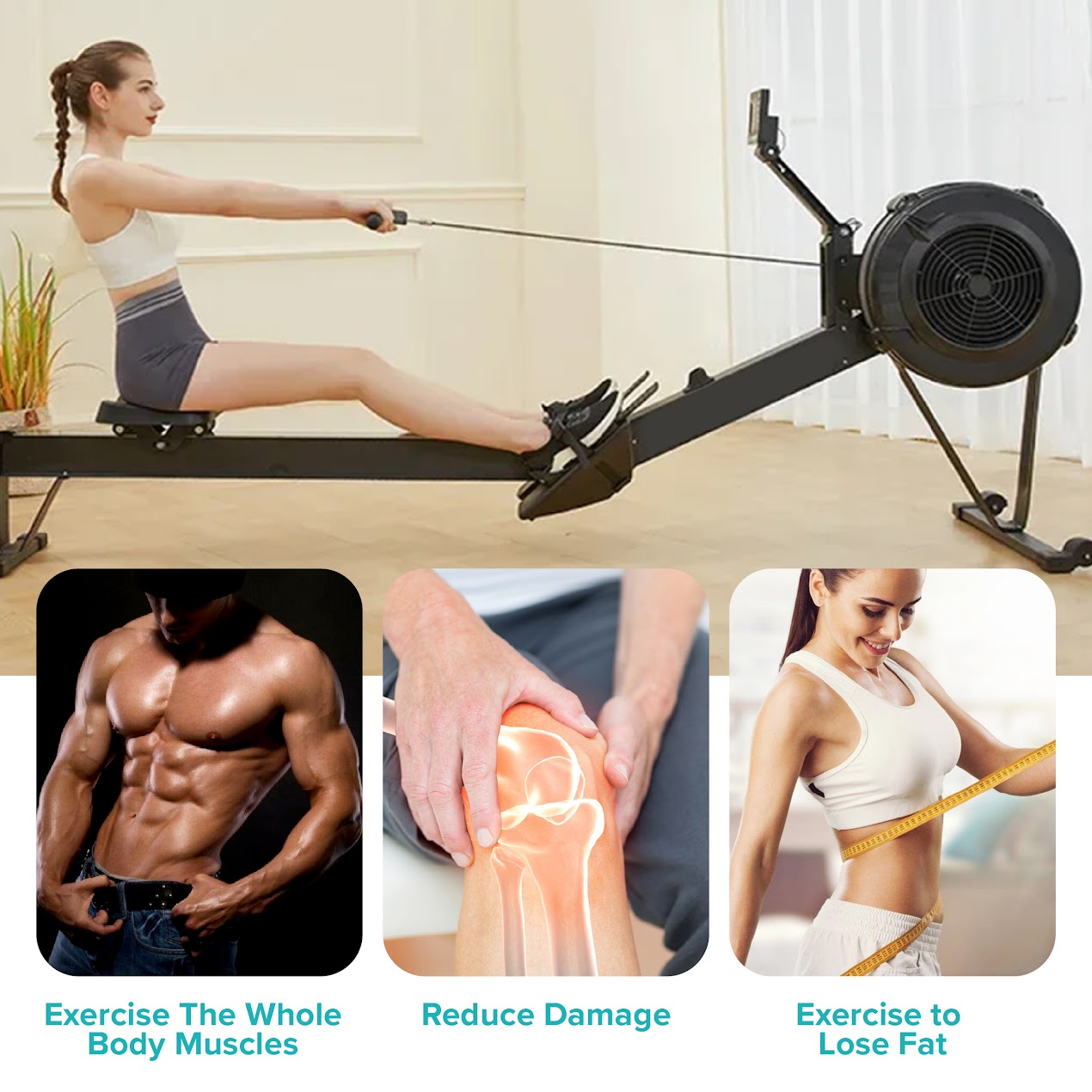 Professional-Grade Air Rowing Machine | Foldable Aluminum Build, 10 Resistance Levels, Smart Monitor & Ergonomic Seat for Compact Home Gyms