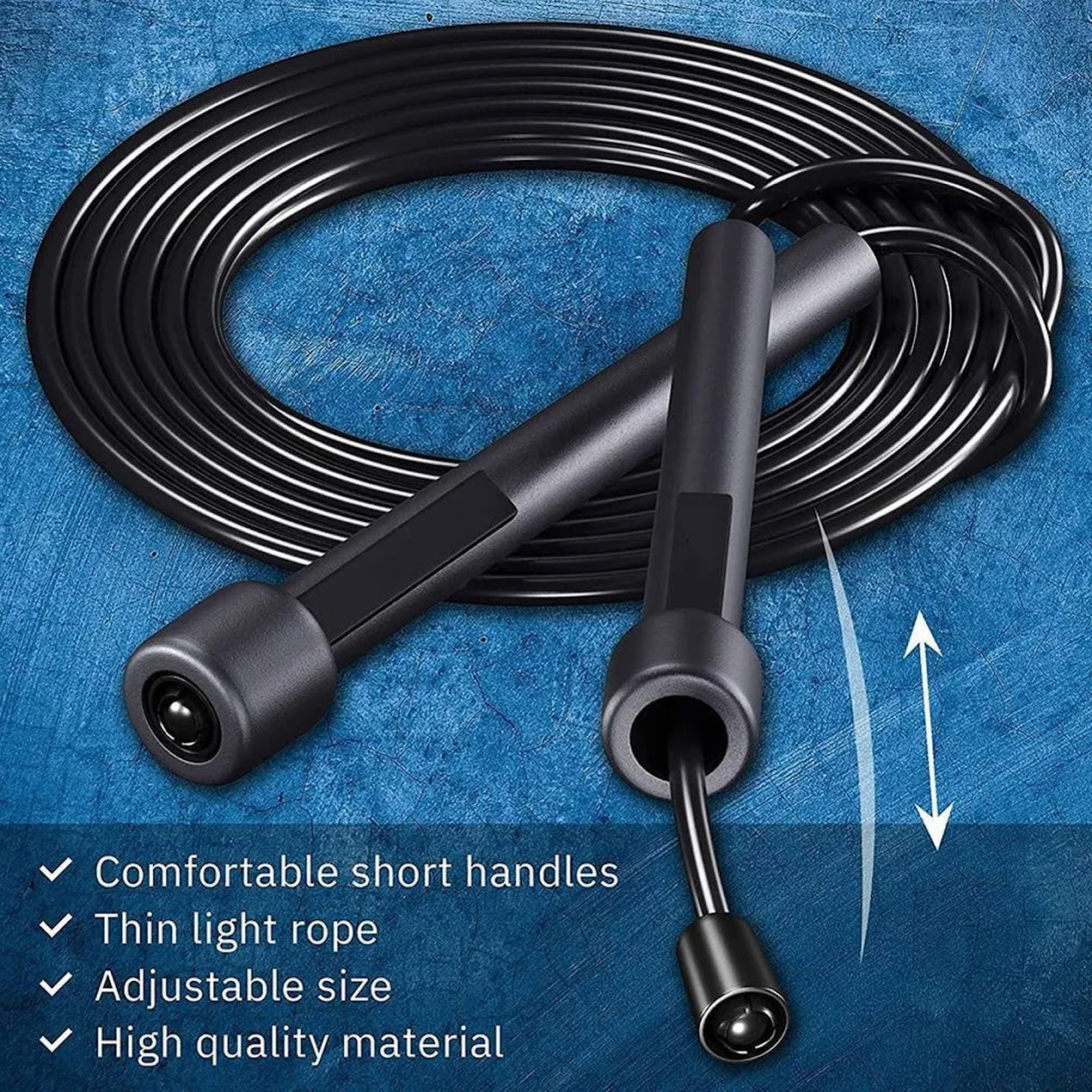 Black Adjustable Speed Skipping Rope – Durable PVC Cable, 360° Ergonomic Grip, Tangle‑Free for Cardio & Agility, Ideal for Home Gym Training