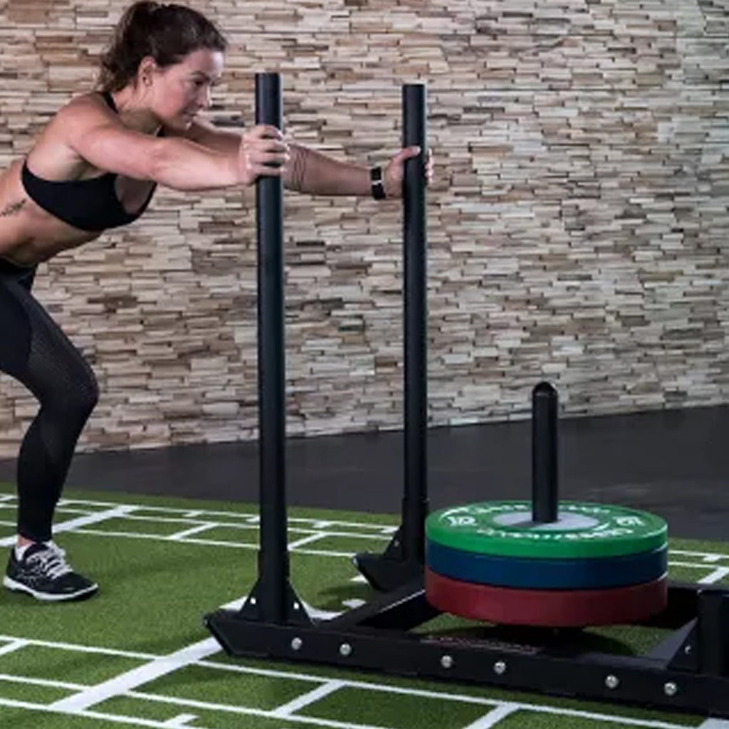 Sprint Mat & Power Sled Combo – 10m Turf Track with Metre Markings, Steel Frame, Olympic Post – Compact Functional Home Gym Setup