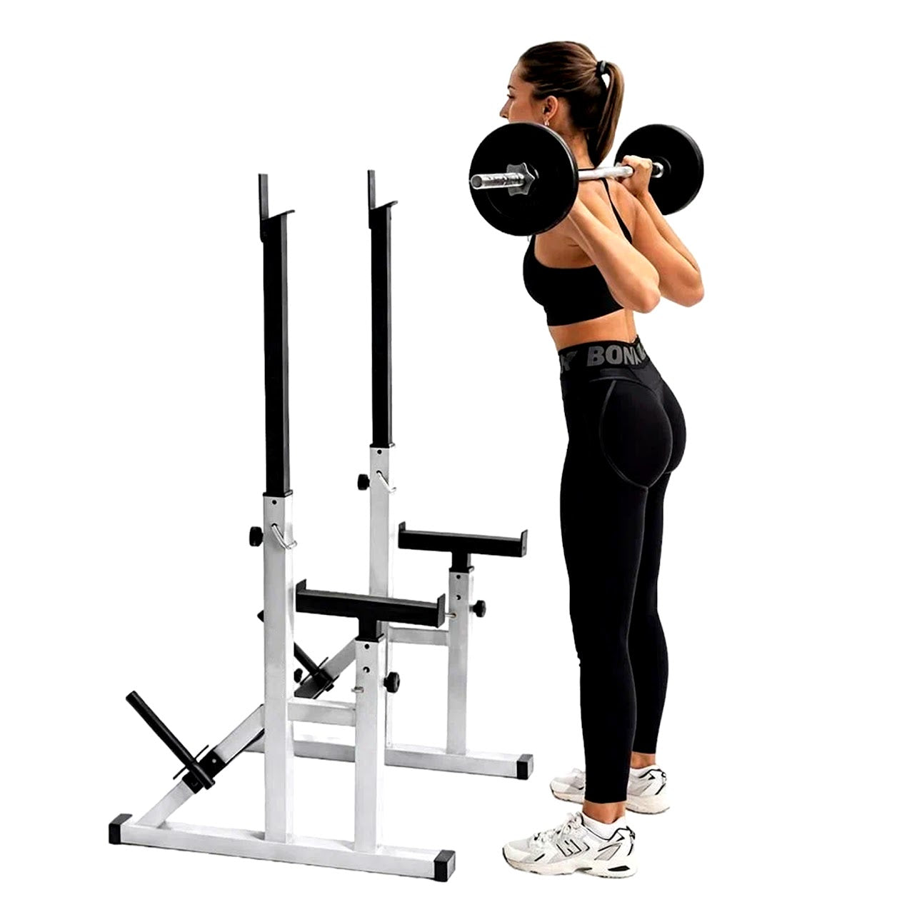 Pro-Grade Adjustable Squat & Bench Press Rack – Heavy-Duty Steel, Multi-Level Safety Pins, Compact Design for Strength Training in Home Gyms