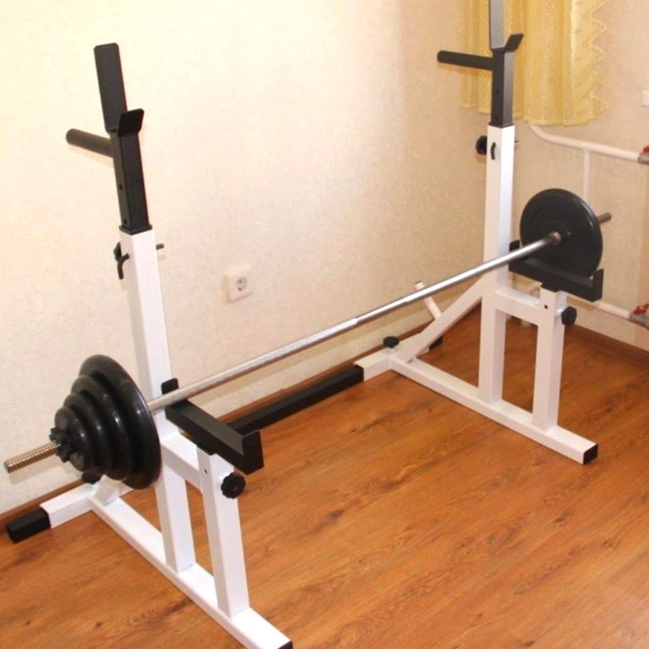 Pro-Grade Adjustable Squat & Bench Press Rack – Heavy-Duty Steel, Multi-Level Safety Pins, Compact Design for Strength Training in Home Gyms