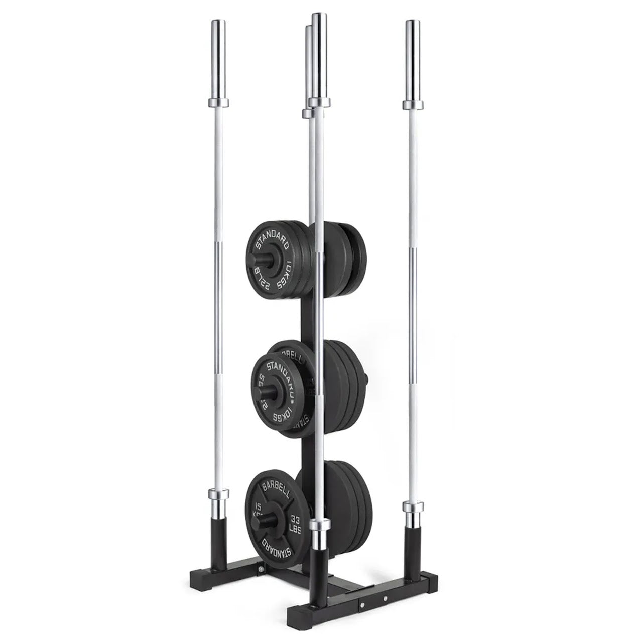 Olympic Weight Rack with Bar Holders | 3‑Tier Steel Tree | 200kg Capacity | Compact, Powder‑Coated Plate Organizer for Home & Garage Gyms